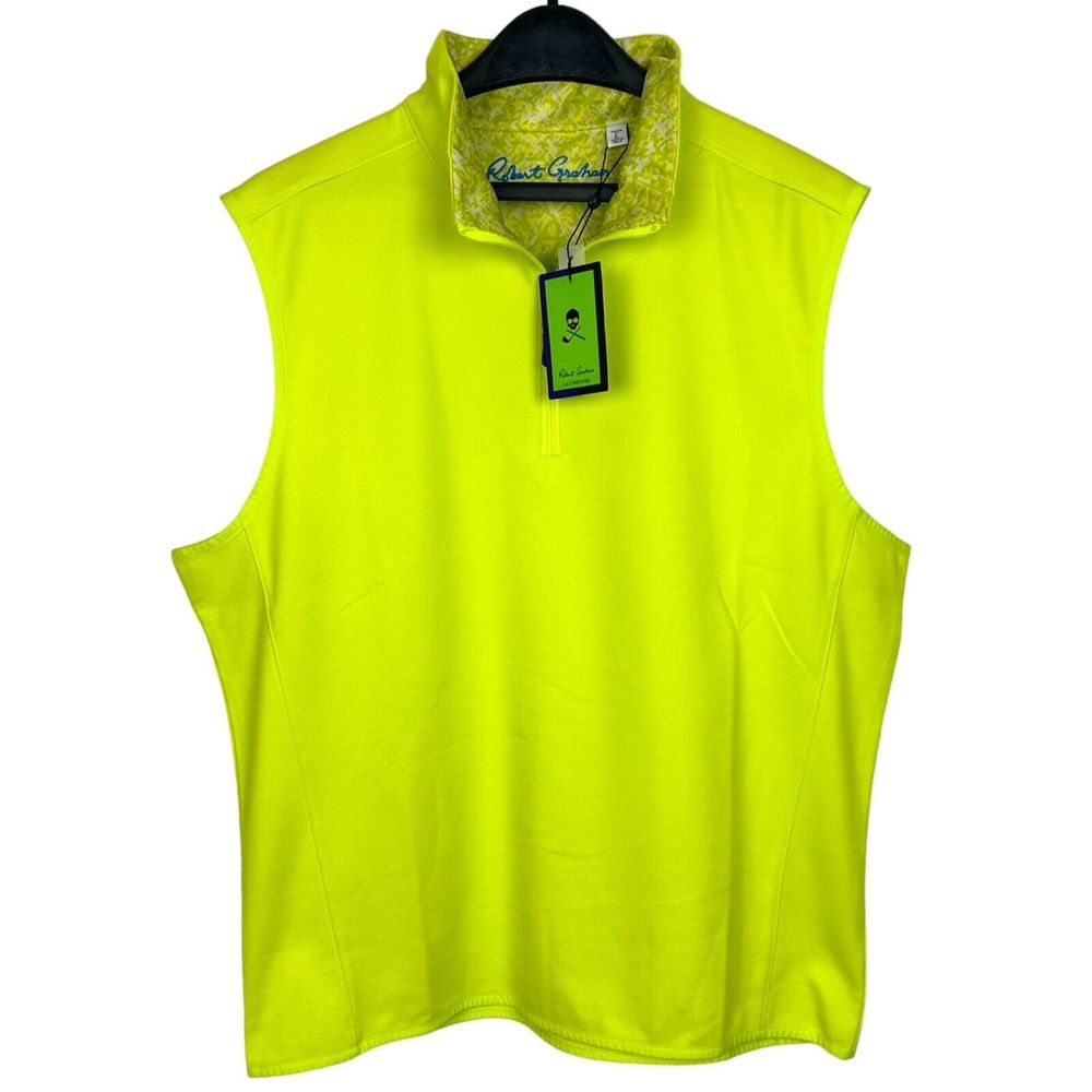 NEW Robert Graham Clubhouse Vest Men L Lime Yellow Offshore 1/4 Zip Golf UV - Picture 5 of 8